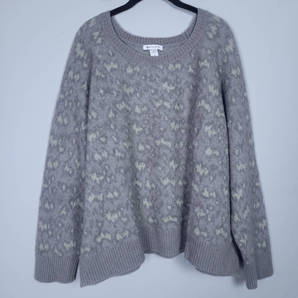 Athleta Womens Hawthorn Wool Crew Sweater Gray 3X Textured Animal Print Cozy